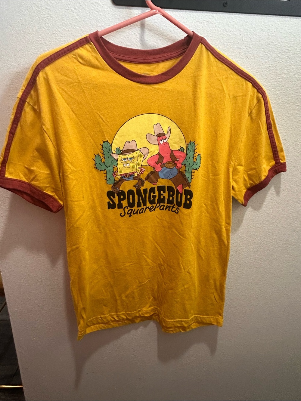SpongeBob Squarepants Yellow Tee with Maroon Trim